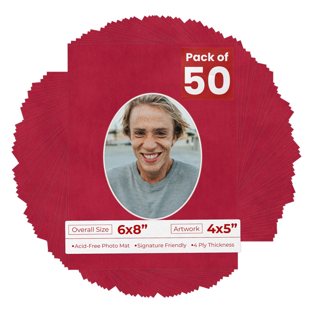 Red Suede Mat Board for 6x8 Frames - Oval Opening for 4x5 Photos